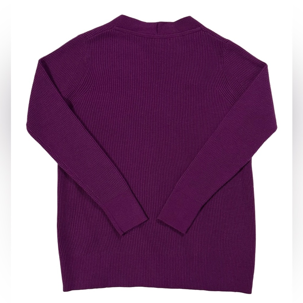 Banana Republic Ribbed V-Neck Sweater Small Purple Plum Wool Blend Long Sleeve - Picture 2 of 9